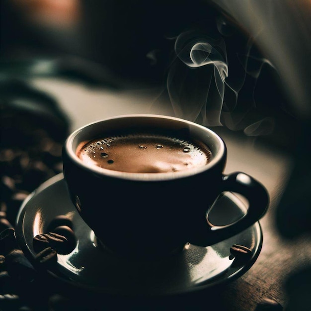 Photo a cup of coffee with steam coming out of it