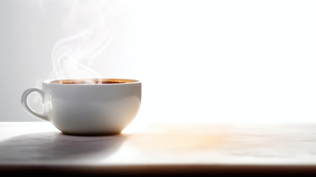 A cup of coffee with steam rising from it