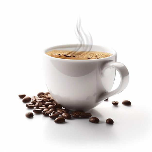 Foto una tazza di caffè con il vapore che sale dall'alto.