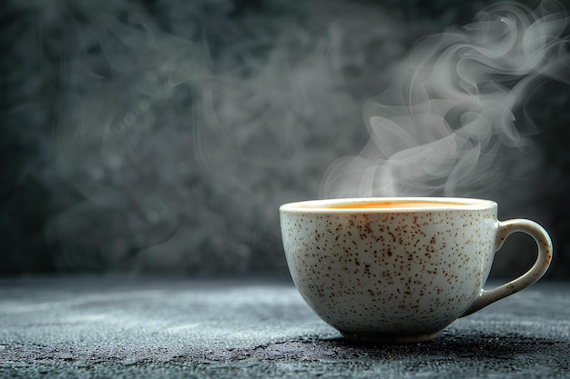 A cup of coffee with steam rising out of it