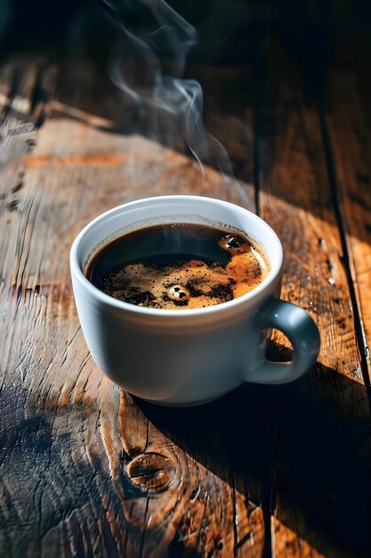 Photo a cup of coffee with steam rising out of it