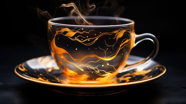A cup of coffee with steam rising out of it