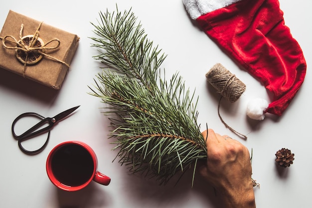 Cup of coffee with sweets for Christmas, festive mood, New Year.