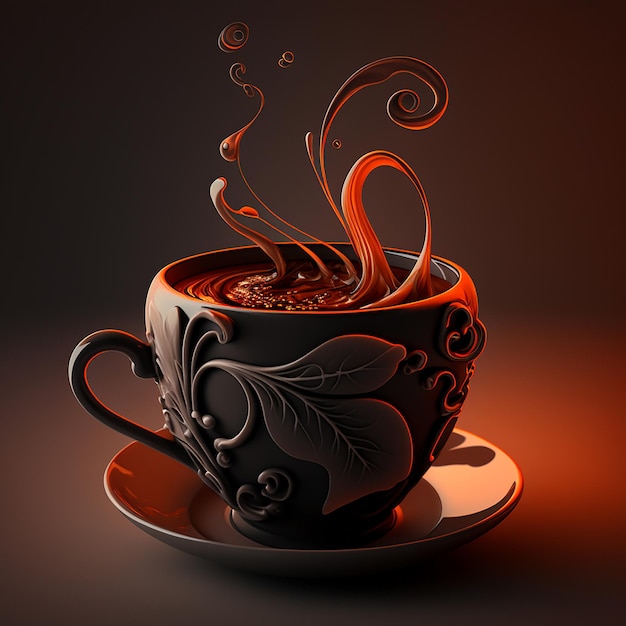 A cup of coffee with a swirl of liquid coming out of it.