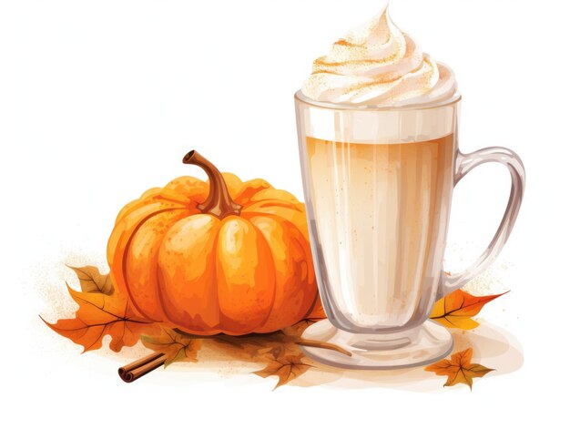 A cup of coffee with whipped cream next to a pumpkin Digital image Pumpkin spice latte