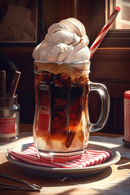 A cup of coffee with whipped cream on top generative ai image