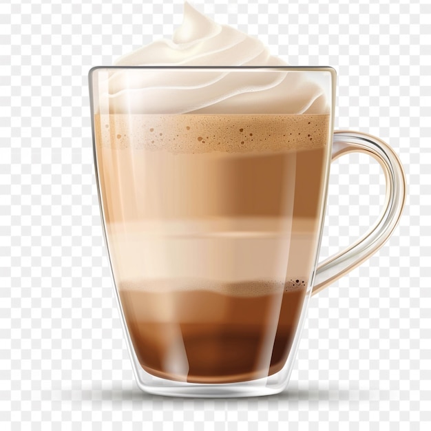 a cup of coffee with whipped cream on a transparent background
