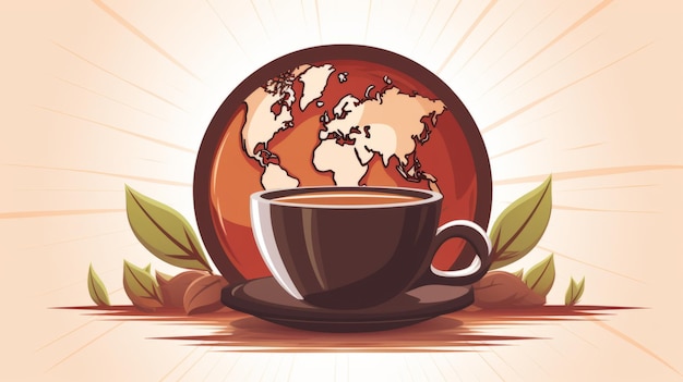 Photo a cup of coffee with the world map in the background