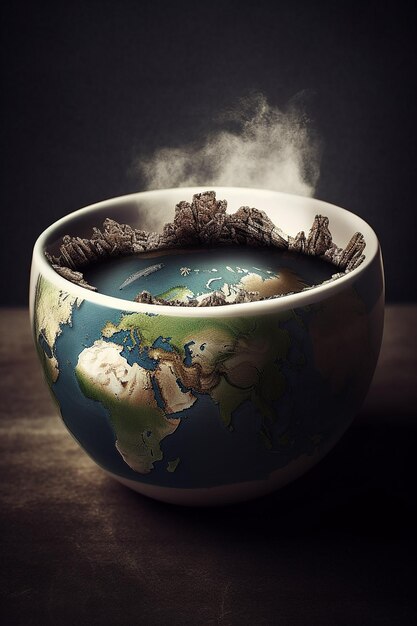 Photo a cup of coffee with a world map on it