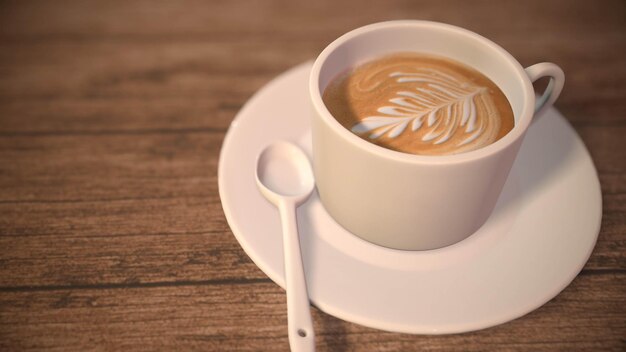 Cup of coffee on a wooden table 3drendering