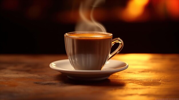 Cup of coffee on wooden table in cafe closeup generative AI