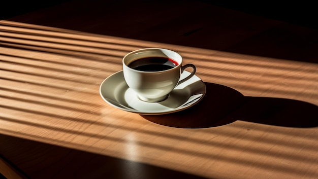 cup of coffee on wooden table