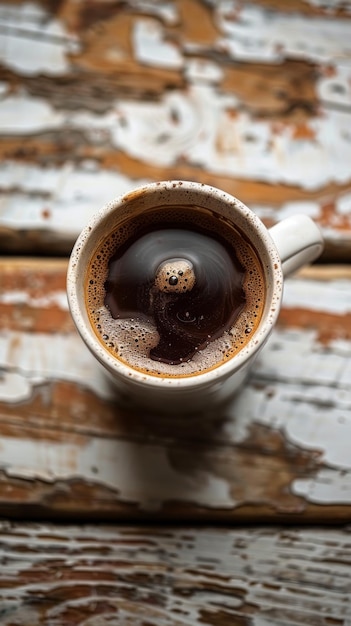 A cup of coffee on wooden table