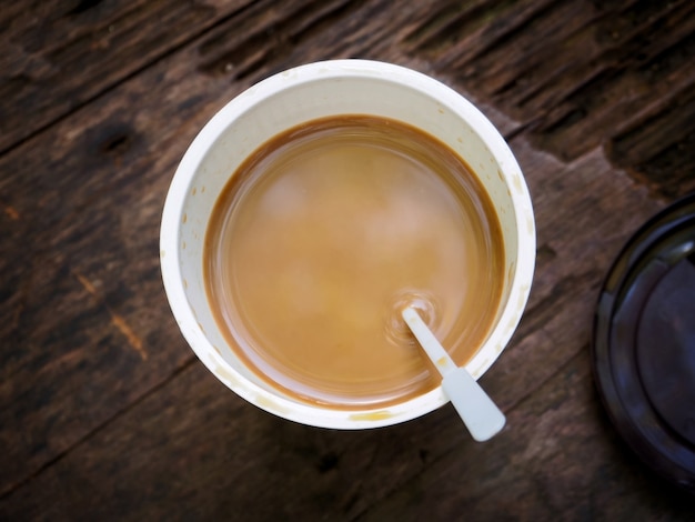 Cup of coffee on wooden table