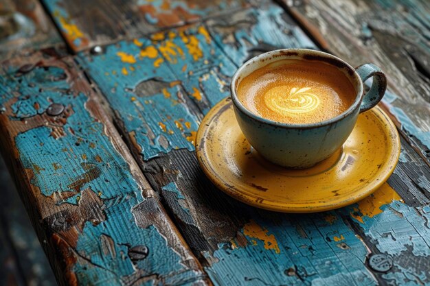 A cup of coffee on a wooden table