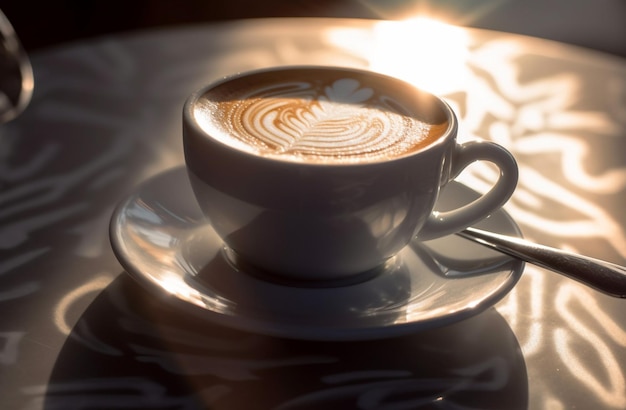 Photo cup of coffee on wooden table