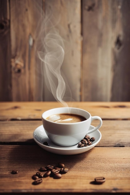 Cup of coffee on wooden table