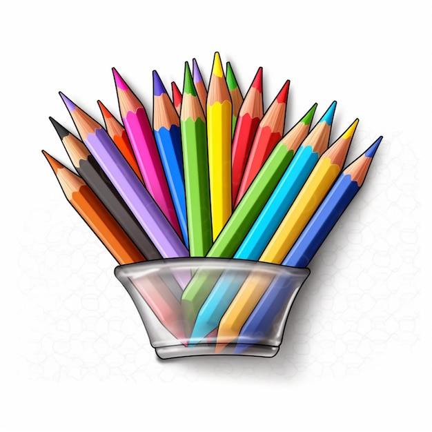 a cup of colored pencils with a picture of a cup of colored pencils.