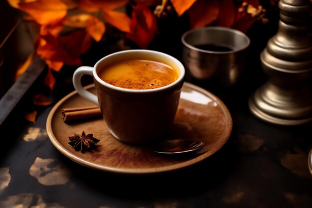 Foto una tazza di delizioso caffè alla zucca.