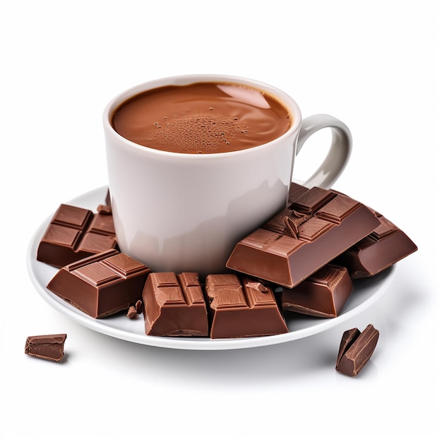 cup of delicious thick drinkable hot chocolate with white background