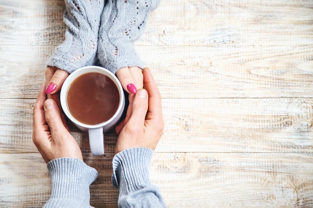 Cup drink for Breakfast in the hands of lovers.