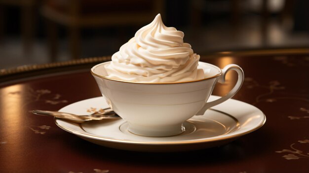 Photo a cup filled with whipped cream on top of a saucer