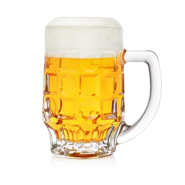 Cup of fresh beer with foam isolated on white background