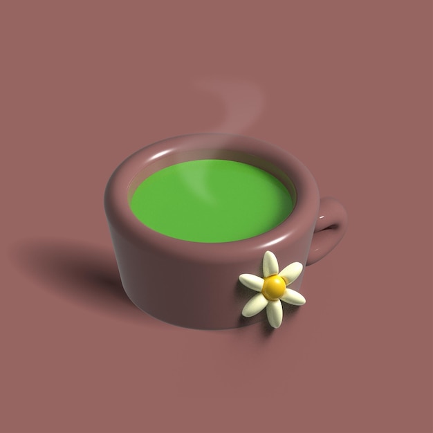 Cup Of Green Tea 3D Design