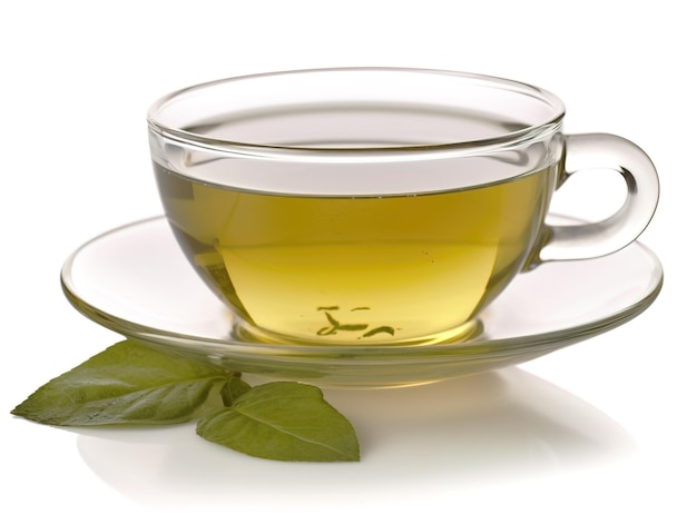 Cup of green tea isolated on white background