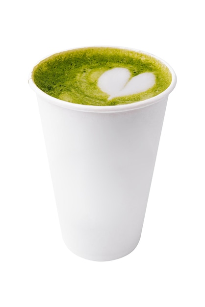 Cup of green tea matcha latte isolated on white