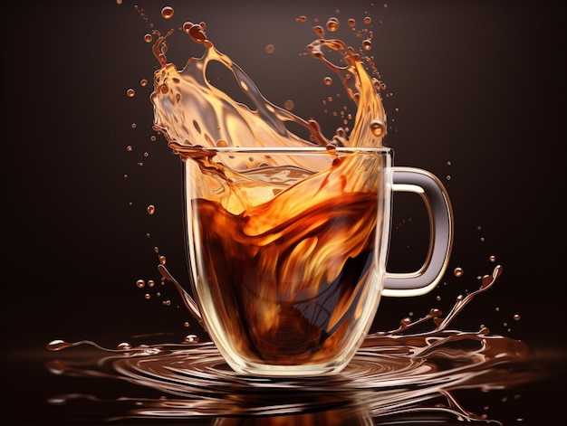 A cup having a big splash of coffee
