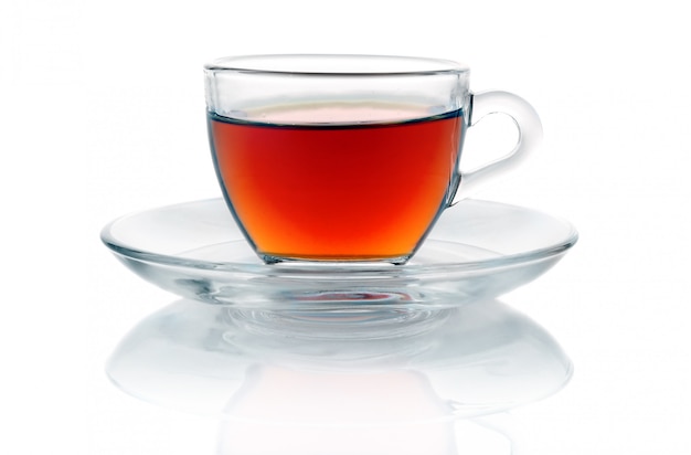 Cup of hot black tea isolated