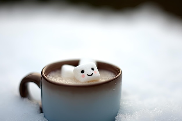 In a cup of hot chocolate there are melting marshmallows