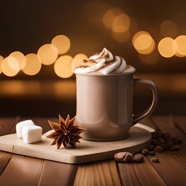 A cup of hot chocolate with a latte and a star on top.