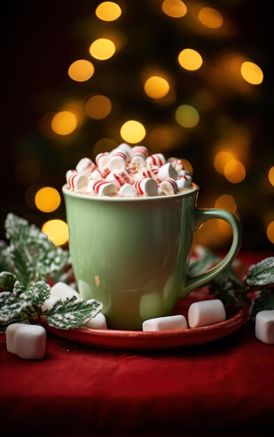 Photo a cup of hot chocolate with marshmallows