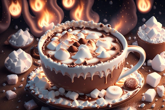 Чашка горячего шоколада с зефиром
