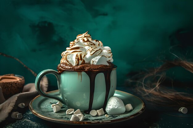 A cup of hot chocolate with marshmallows