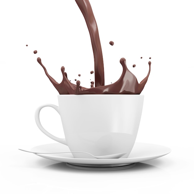 Tazza di cioccolata calda con versando splash