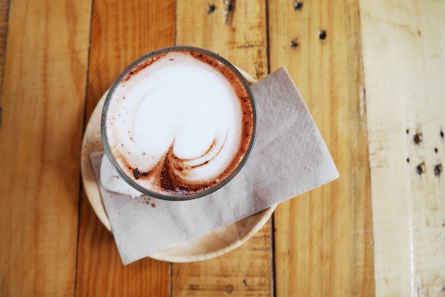 Cup of hot cocoa on wood table