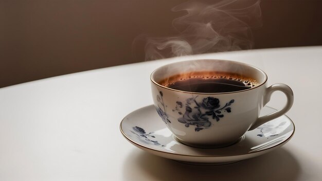 Чашка горячего кофе.