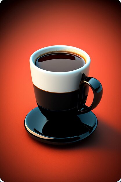 Чашка горячего кофе с корицей на блюдце и фасолью на реалистичной поверхности