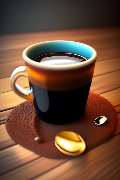 Чашка горячего кофе с корицей на блюдце и фасолью на реалистичной поверхности