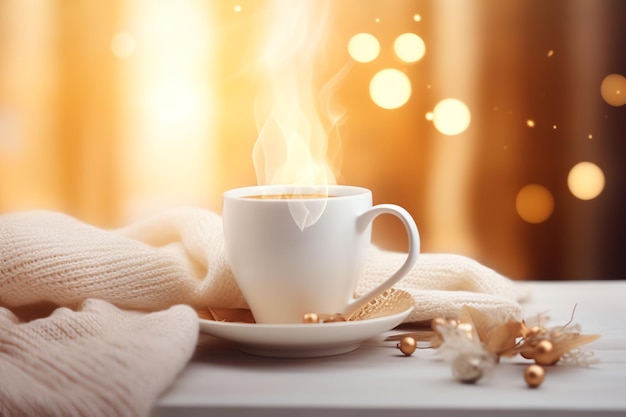 a cup of hot coffee with smoke