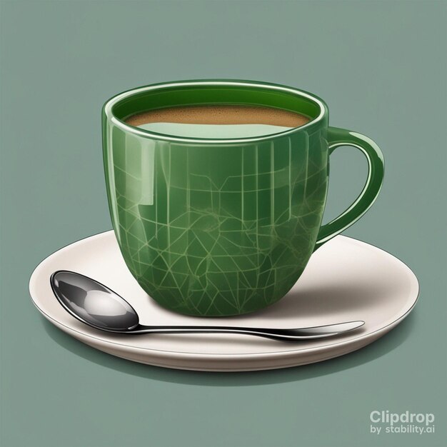 Foto tazza di caffè verde caldo con lo spazio del cactus dei chicchi di caffè del vapore per il fondo verde del testo