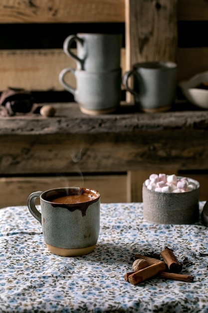 Tazza di bevanda invernale al cioccolato piccante piccante