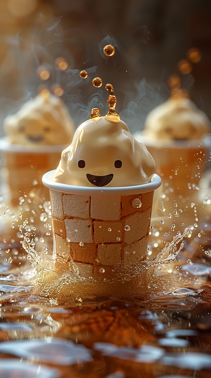 Photo a cup of ice cream with a face on it