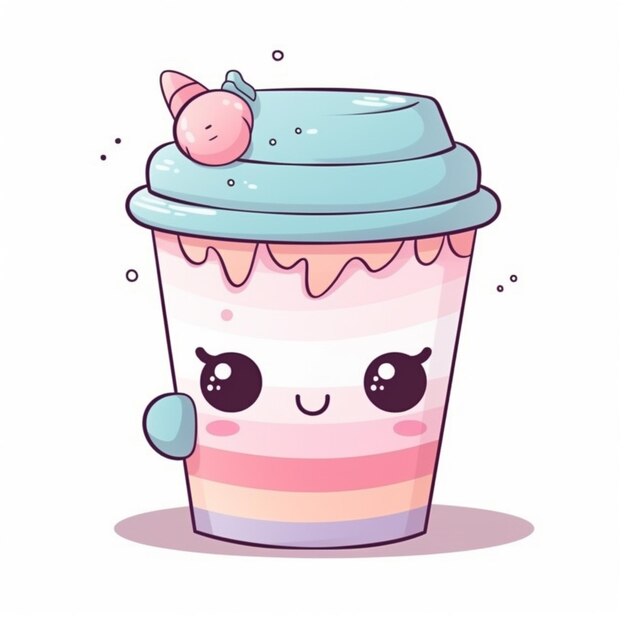 a cup of ice cream with a pink and blue topping generative ai