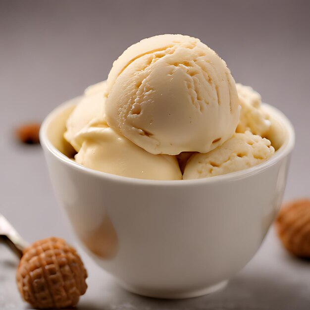 a cup of ice cream with a spoon next to it