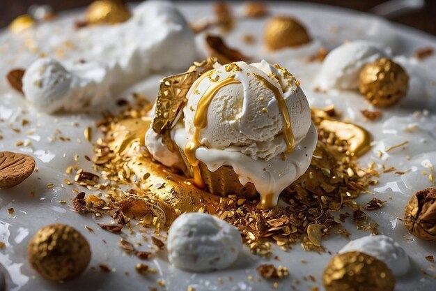 A cup of ice cream with a sprinkle of edible gold flak