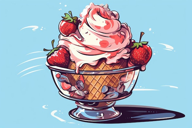 a cup of ice cream with strawberries in it.